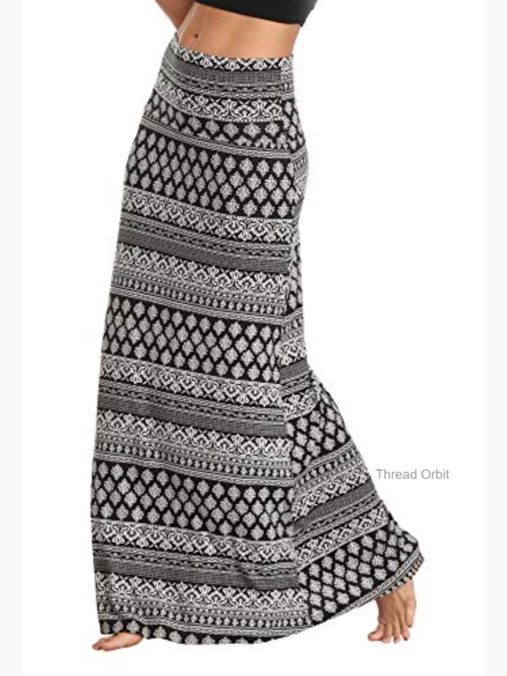 Spandex Fold-Over Flare Long Maxi Skirt - Picture 2 of 7